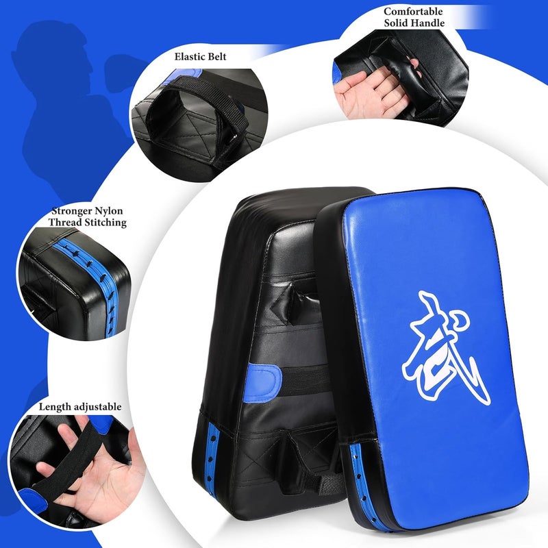 Poen 3 Pcs Taekwondo Kick Pads Muay Thai MMA Karate Sparring Gear Martial Arts Kickboxing Training Pads Punching Striking Target Equipment PU Leather Paddles Strike Curved Kick Shield - Image 4
